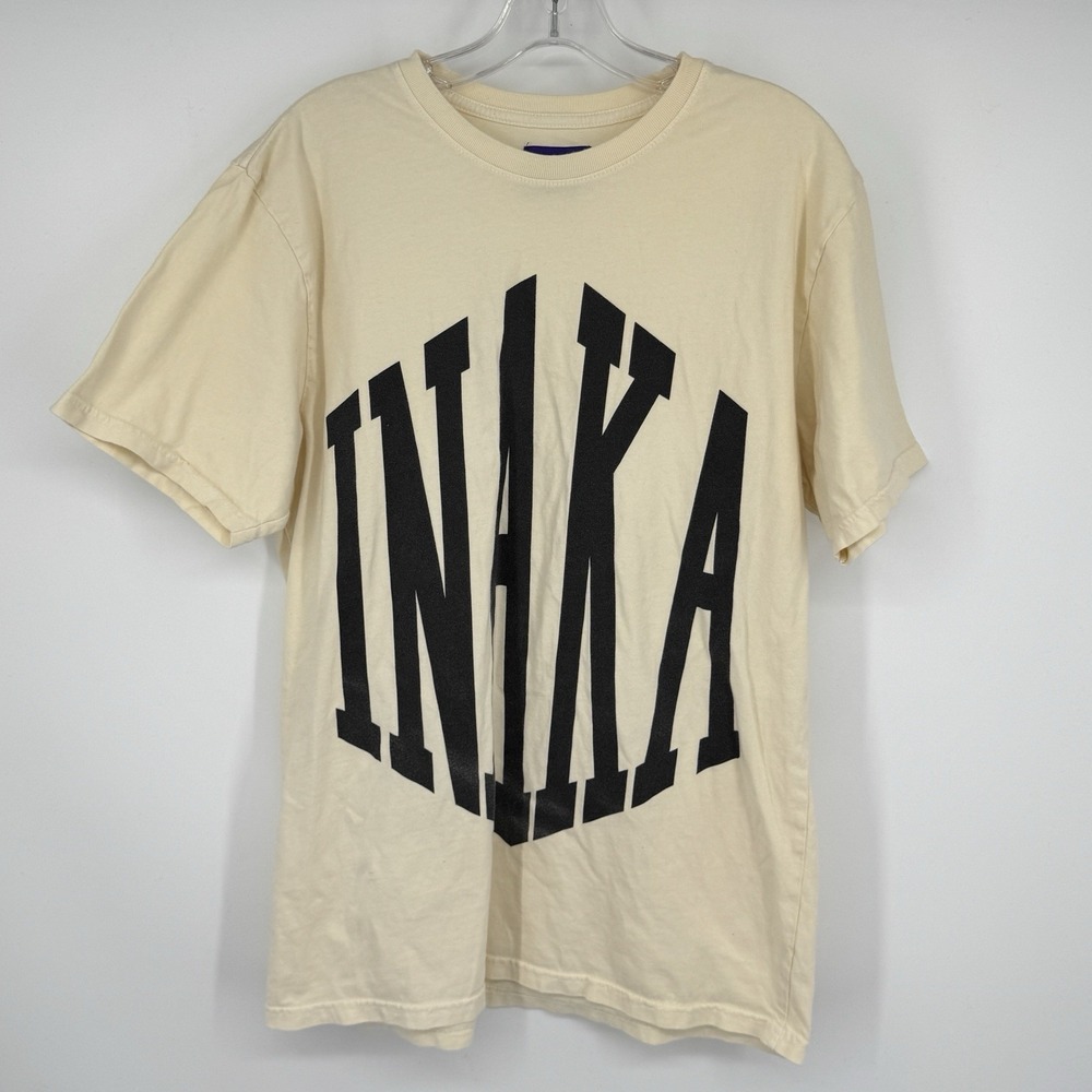 INAKA Medium Graphic T Shirt Cream Streetwear Athletic Logo Tee Unisex Fitness - Picture 2 of 11